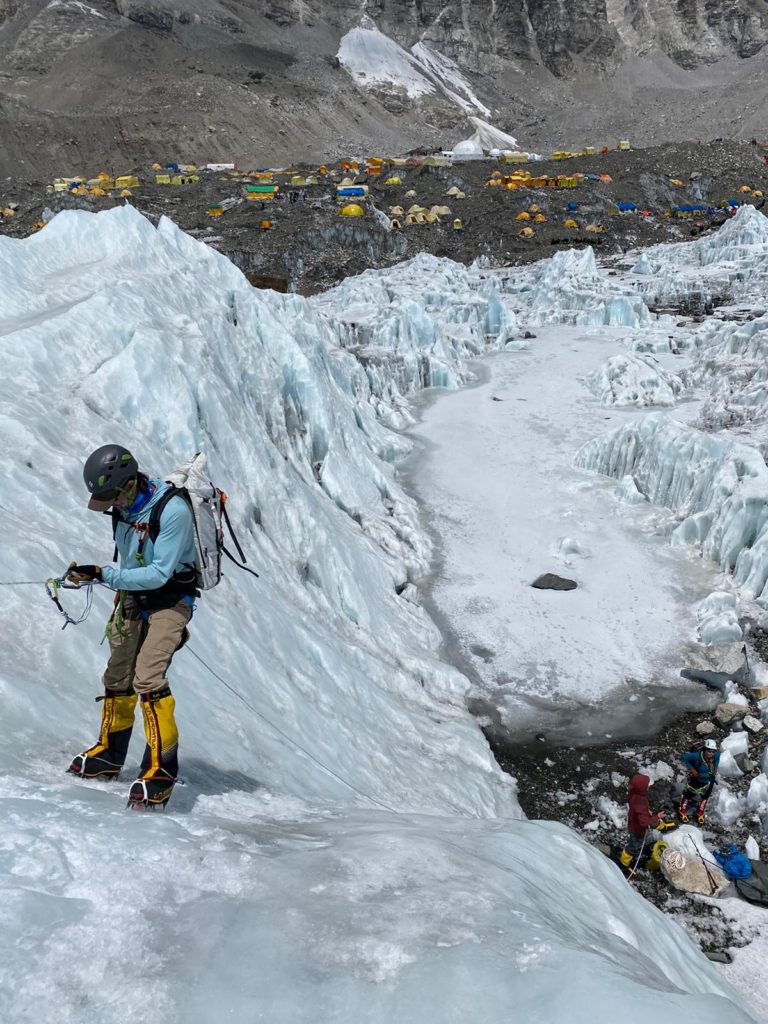 Fixed Rope Practice, EBC in the background - Photo Mark Postle