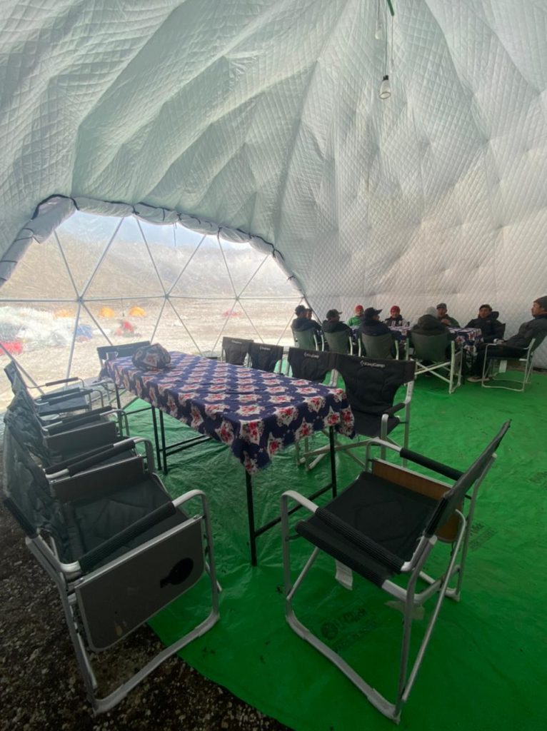 Relaxing in the Big Tent at Lobuche BC - Photo Tendi Sherpa