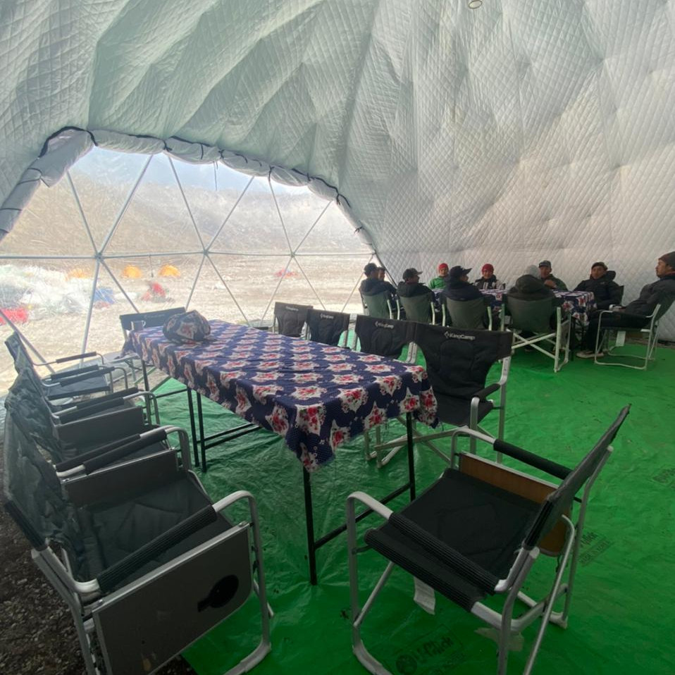 Relaxing in the Big Tent at Lobuche BC - Photo Tendi Sherpa