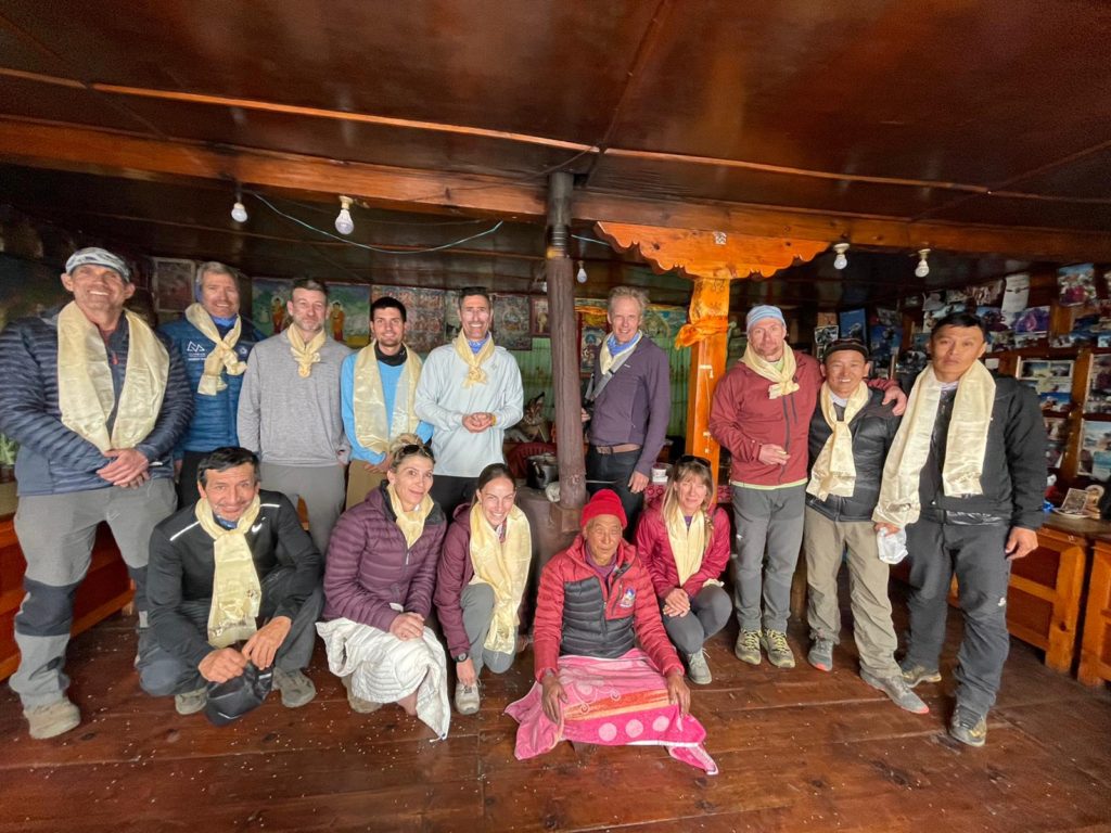 Western Guided Team receives a blessing in Pangboche - Photo Suman