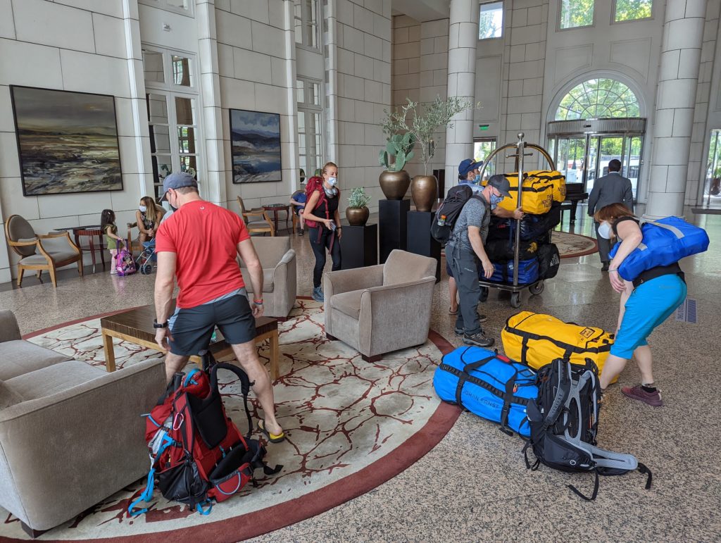 Loading out gear from the Hotel - The climb begins!