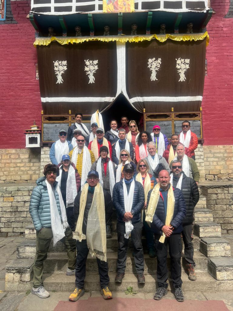 Most of the 3rd wave team at Tengboche monastery - Photo Mike Hamill