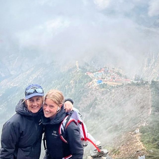 Jane and Gabby, mother and daughter Everest team enjoying an acclimatization hike above Tengboche - Photo Mike Hamill