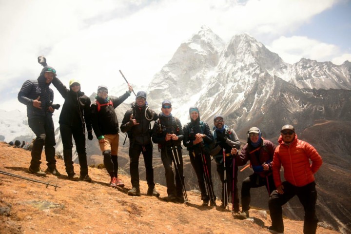 3rd wave team above Pheriche on an acclimatization hike - Photo Anup Gurung