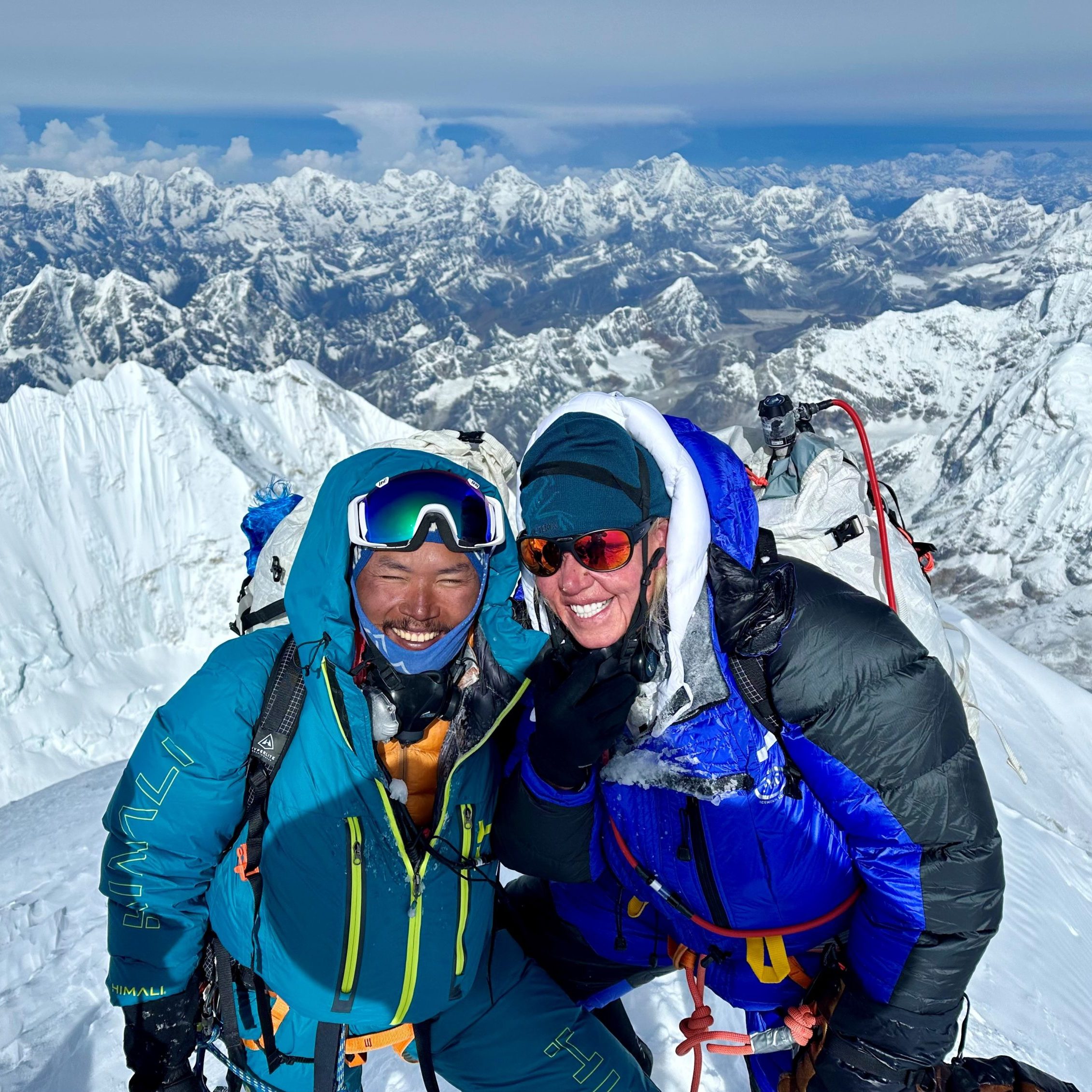 Julie and Tendi Sherpa on the summit of Mount Everest.