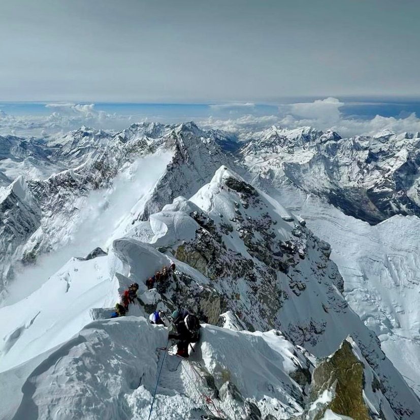 Julie on the summit ridge of Mount Everest